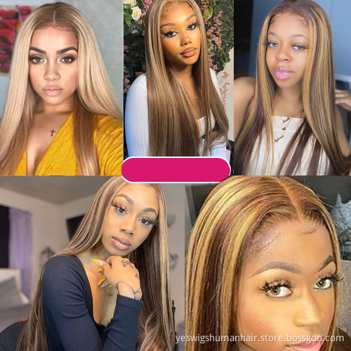 HD Lace Wig P4/27 Highlight Human Hair Wig Highlight 1b Honey Brown Color Straight Human Hair Lace Front Wigs For Black Women